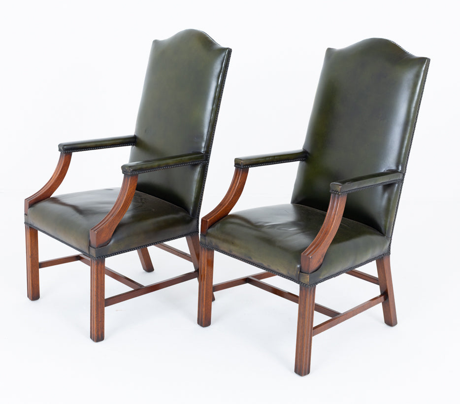 Pair of Georgian Revival Leather Gainsborough Chairs