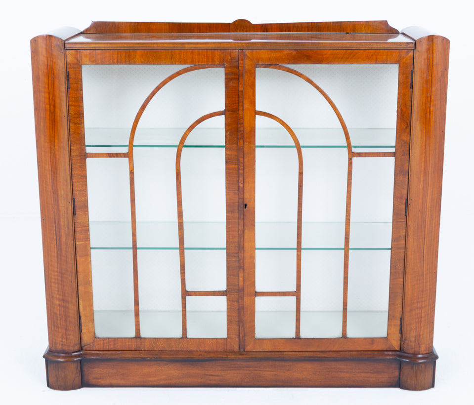 Stylish Art Deco Walnut Display Cabinet