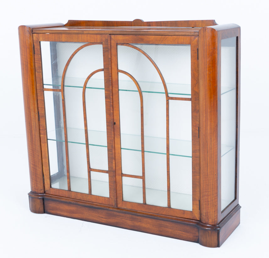 Stylish Art Deco Walnut Display Cabinet