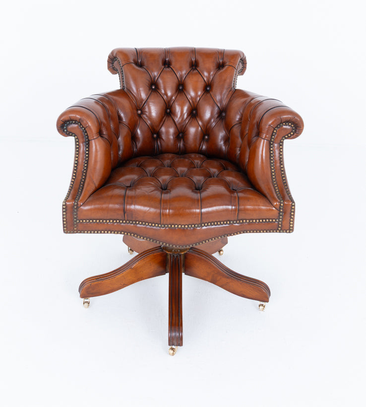 Deep Buttoned Swivel Leather Desk Chair