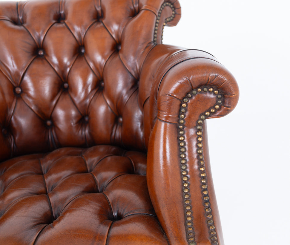 Deep Buttoned Swivel Leather Desk Chair