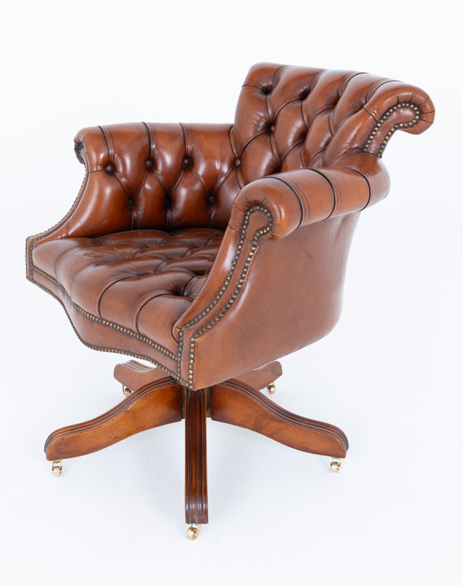 Deep Buttoned Swivel Leather Desk Chair