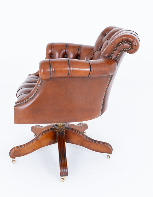 Deep Buttoned Swivel Leather Desk Chair