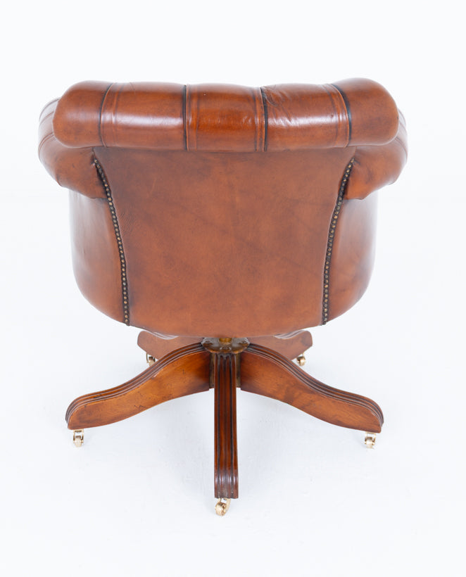Deep Buttoned Swivel Leather Desk Chair