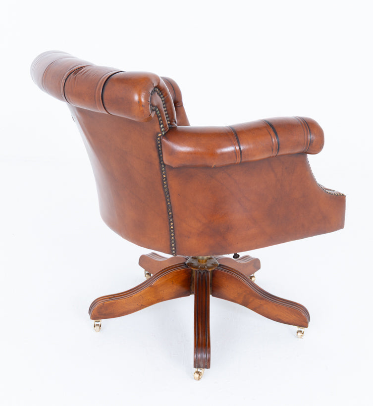 Deep Buttoned Swivel Leather Desk Chair