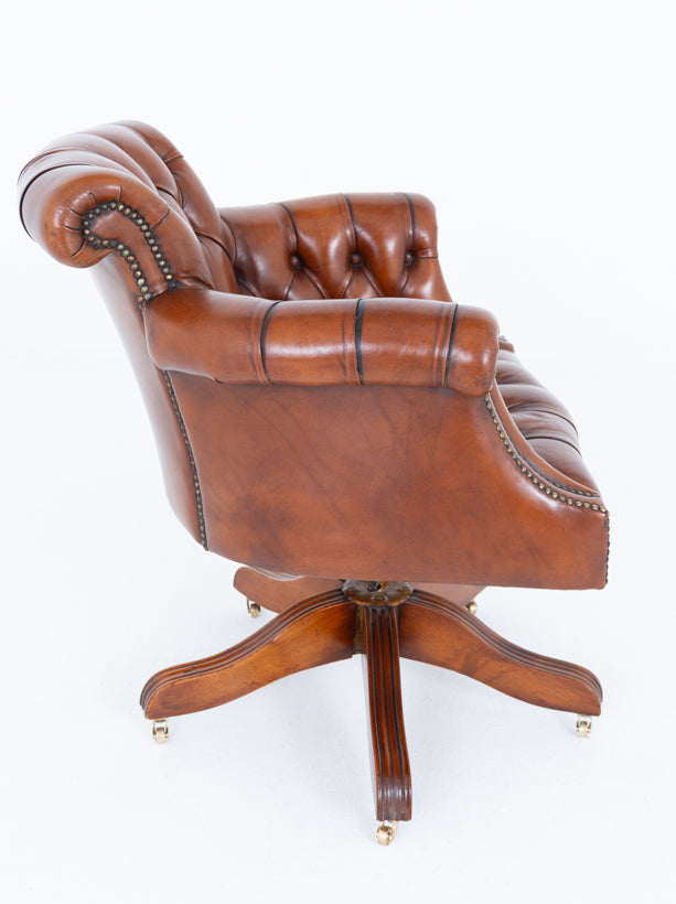 Deep Buttoned Swivel Leather Desk Chair