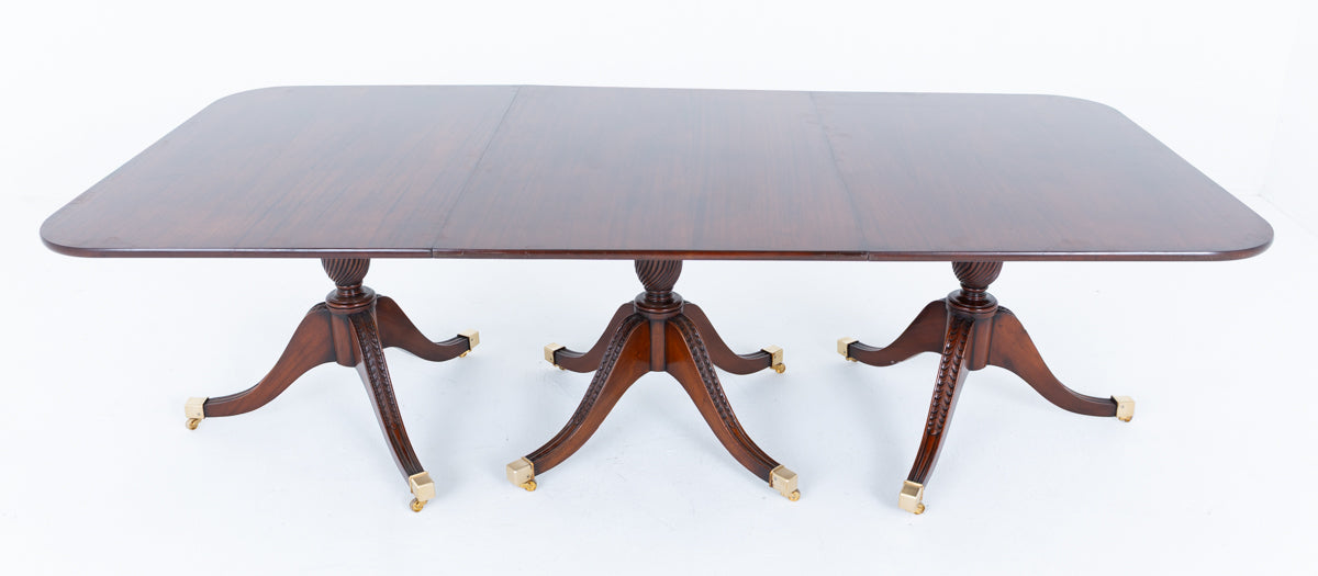 3 Pedestal Mahogany Regency Style Dining Table