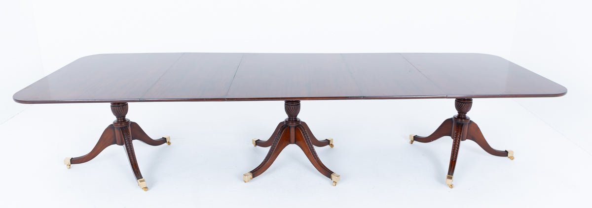 3 Pedestal Mahogany Regency Style Dining Table