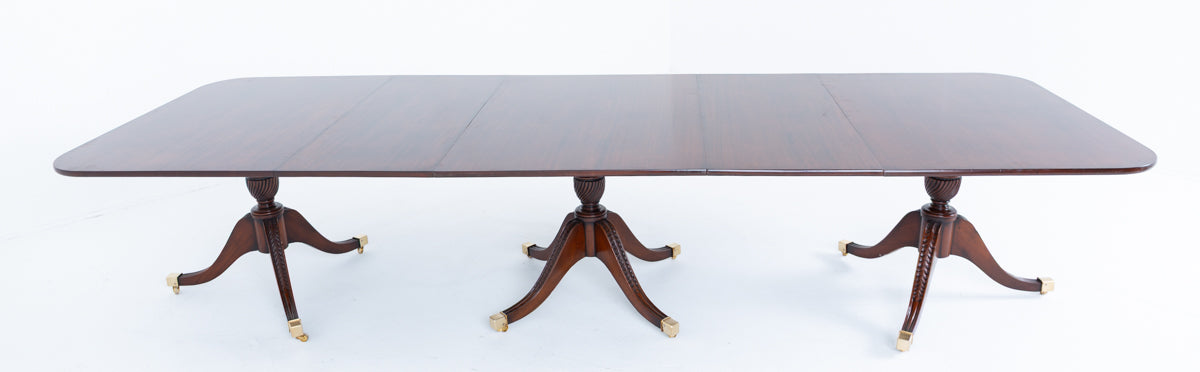 3 Pedestal Mahogany Regency Style Dining Table