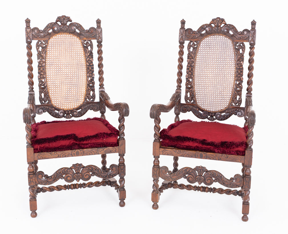 A Pair of Cromwellian Style Oak Arm Chairs