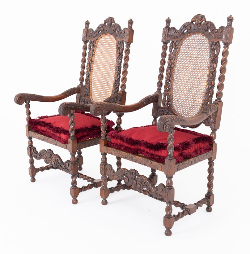 A Pair of Cromwellian Style Oak Arm Chairs