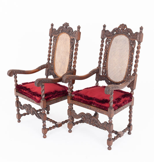 A Pair of Cromwellian Style Oak Arm Chairs