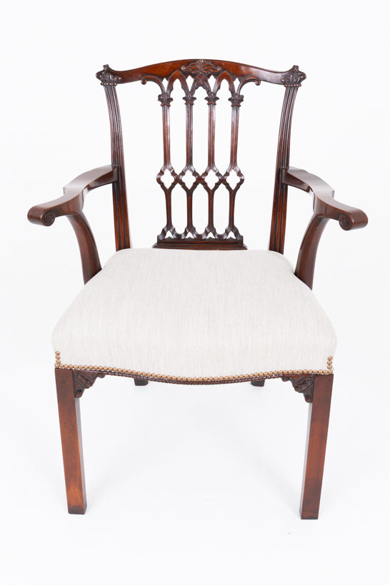 Good Set of 12 (10 + 2 ) Mahogany Gothic Style Dining Chairs