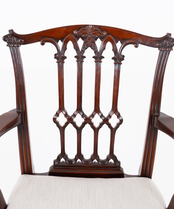 Good Set of 12 (10 + 2 ) Mahogany Gothic Style Dining Chairs