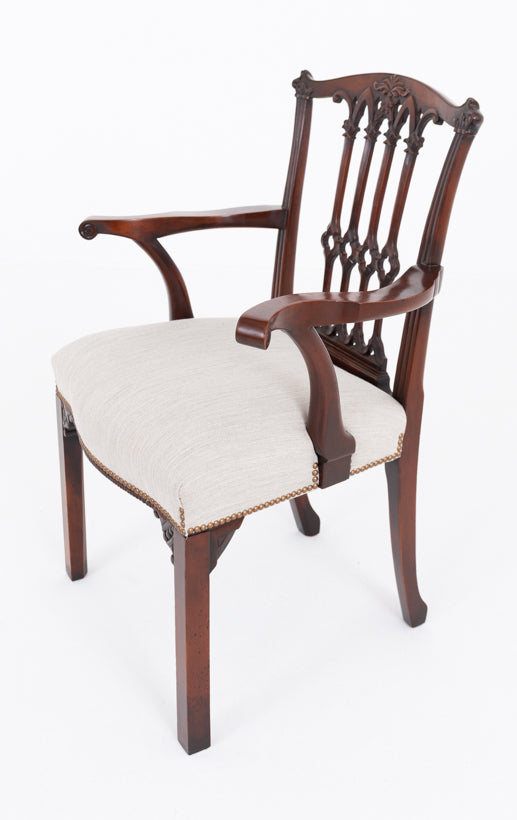 Good Set of 12 (10 + 2 ) Mahogany Gothic Style Dining Chairs