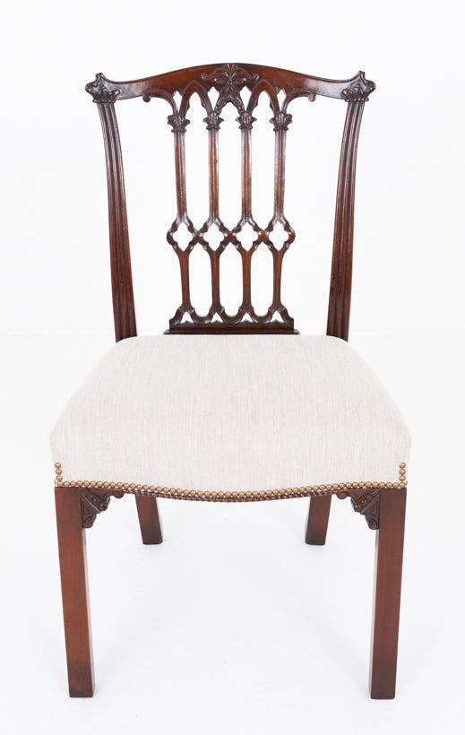 Good Set of 12 (10 + 2 ) Mahogany Gothic Style Dining Chairs