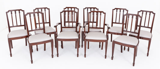 Set of 10 (8+2) Mahogany Hepplewhite Style Dining Chairs