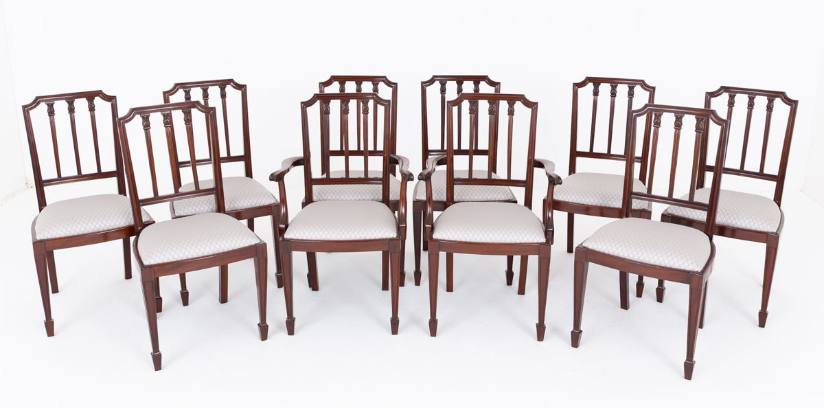 Set of 10 (8+2) Mahogany Hepplewhite Style Dining Chairs
