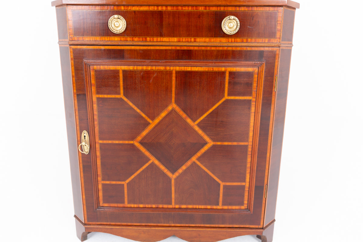 Sheraton Revival Mahogany Inlaid Corner Cabinet