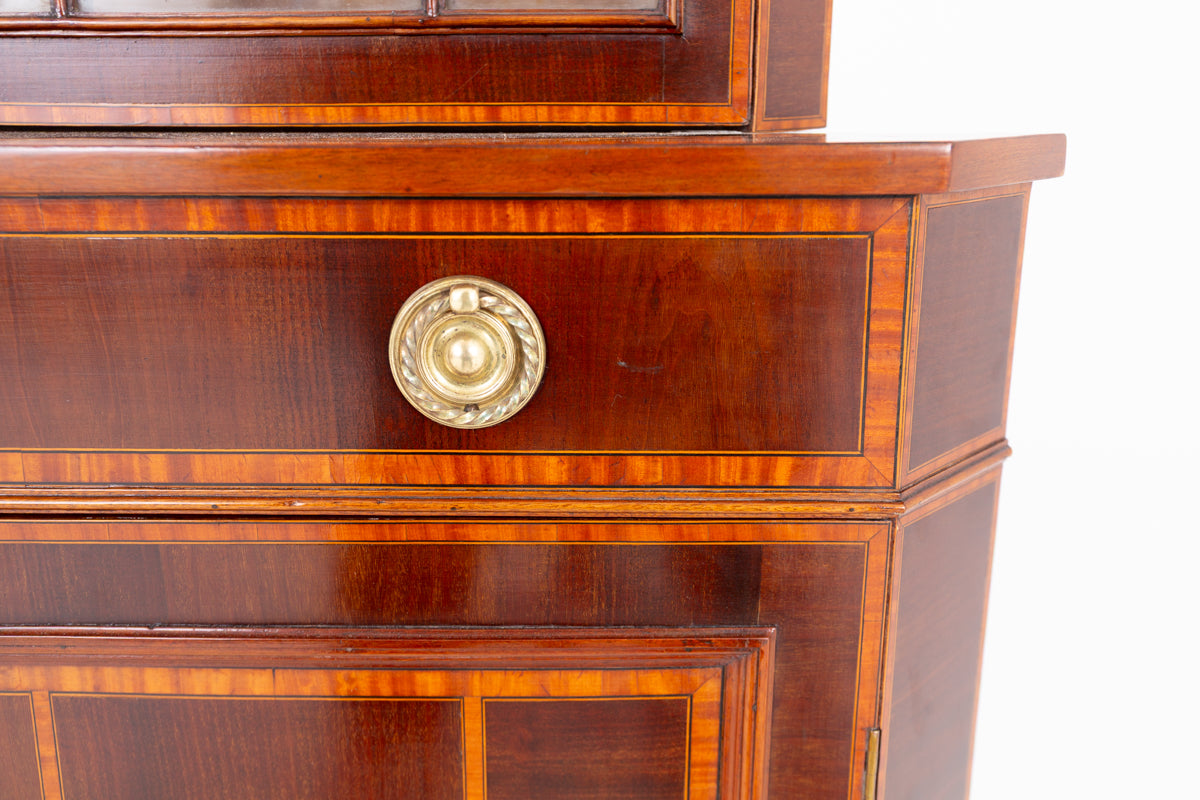 Sheraton Revival Mahogany Inlaid Corner Cabinet