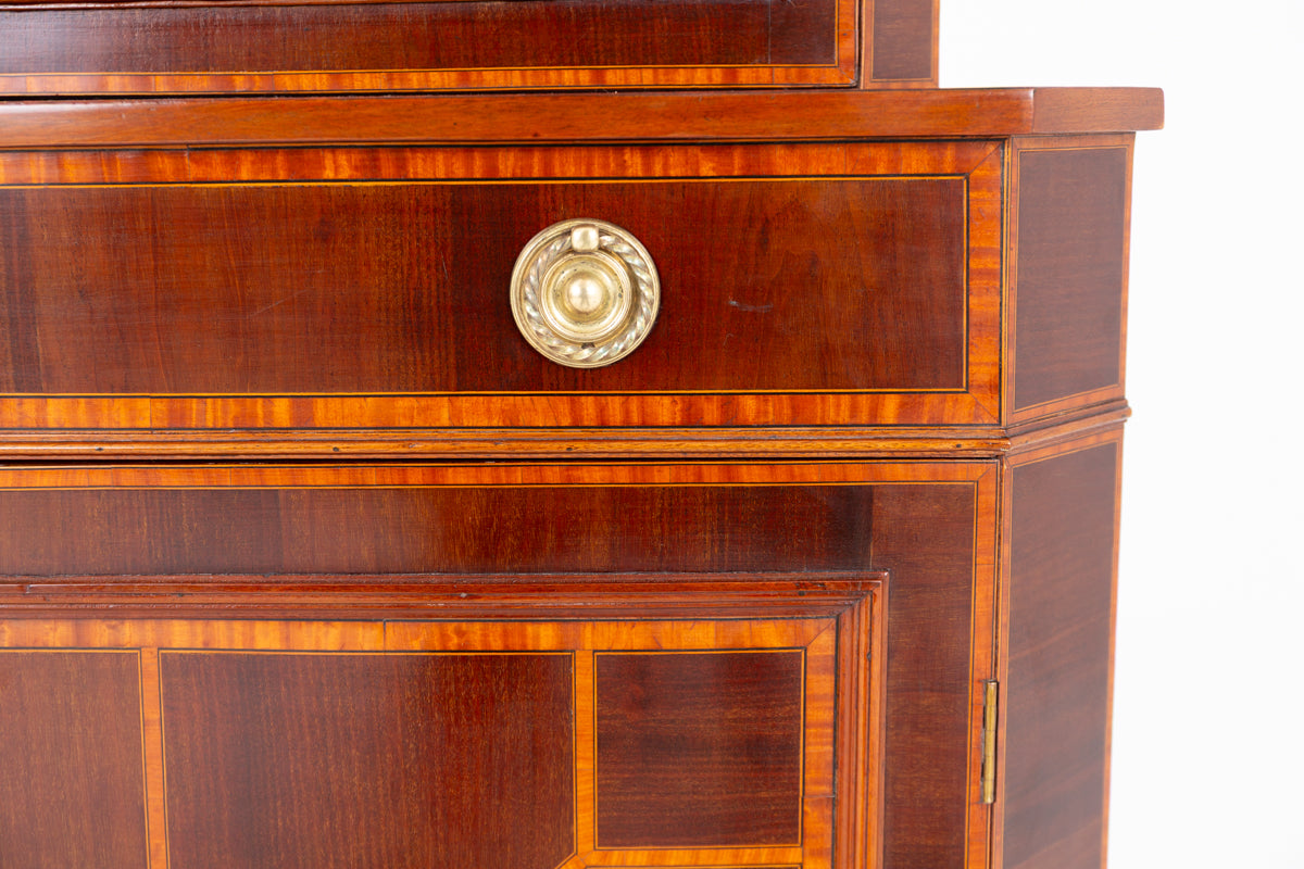 Sheraton Revival Mahogany Inlaid Corner Cabinet
