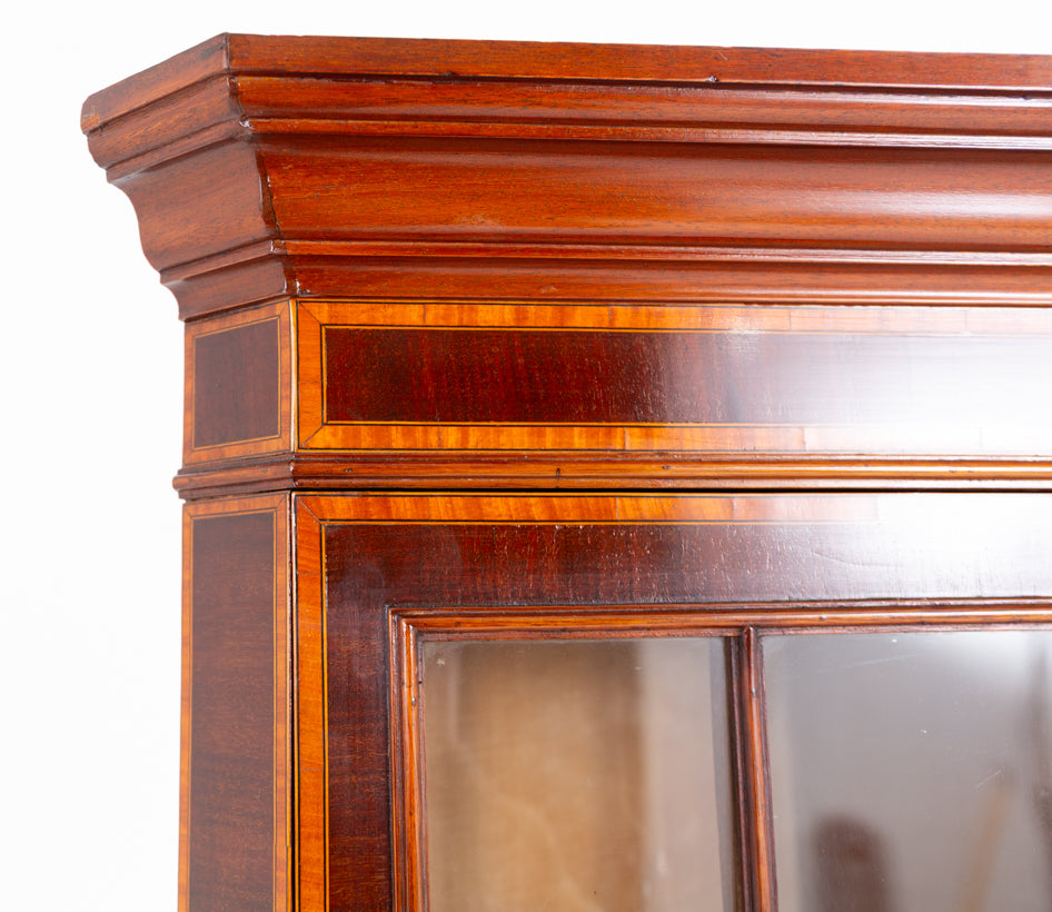 Sheraton Revival Mahogany Inlaid Corner Cabinet