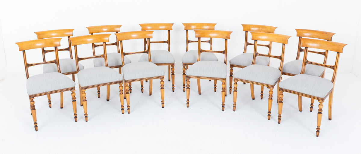 Set of 12 Regency Style Satin Birch Dining Chairs