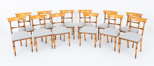 Set of 12 Regency Style Satin Birch Dining Chairs
