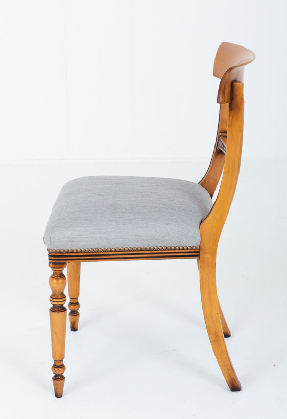 Set of 12 Regency Style Satin Birch Dining Chairs