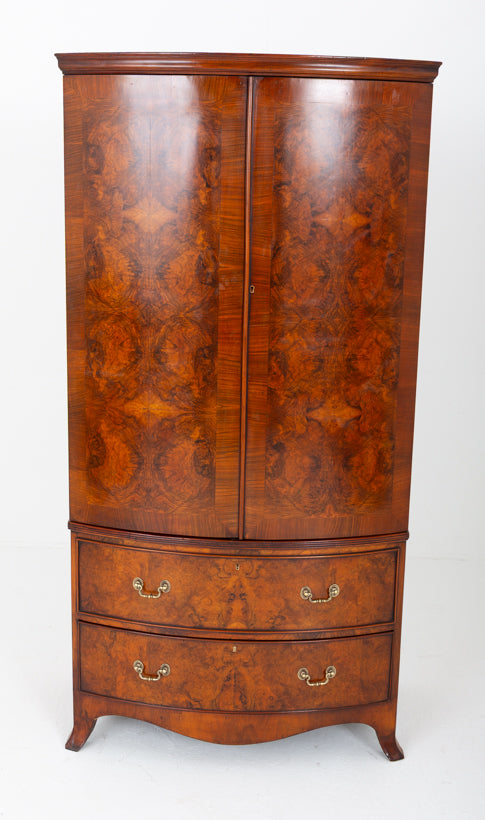 Regency Revival Burr Walnut Bow-Fronted Wardrobe