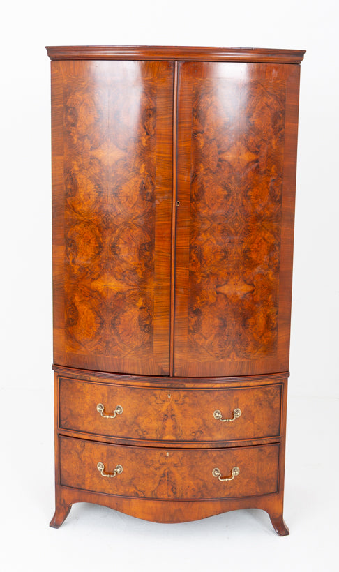 Regency Revival Burr Walnut Bow-Fronted Wardrobe
