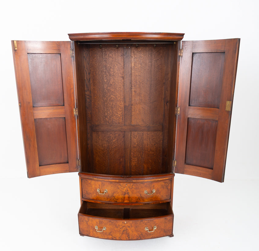 Regency Revival Burr Walnut Bow-Fronted Wardrobe