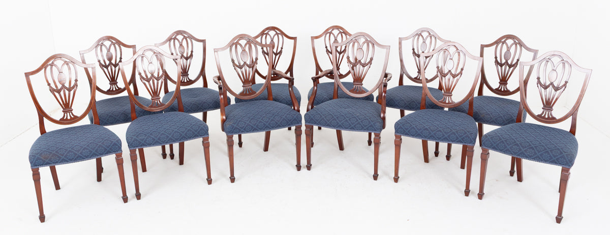 Good Set of 12 (10 + 2) Hepplewhite Style Mahogany Dining Chairs