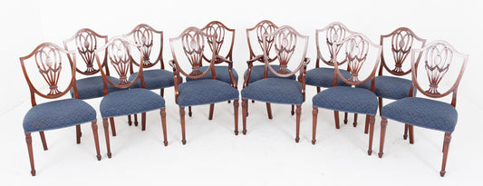 Good Set of 12 (10 + 2) Hepplewhite Style Mahogany Dining Chairs