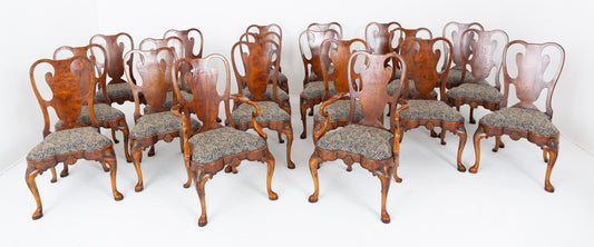 Impressive Set of 20 (18 + 2) Elm Queen Anne Style Dining Chairs