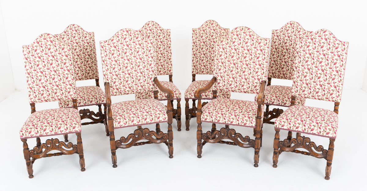 Set of 8 Oak Jacobean Style Dining Chairs