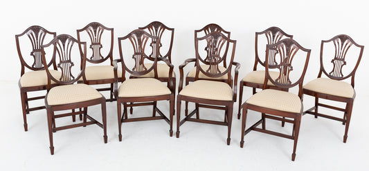 Set of 10 Mahogany Hepplewhite Style Dining Chairs