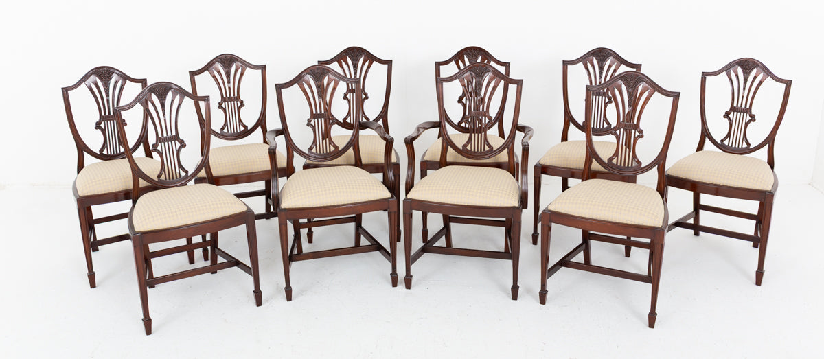Set of 10 Mahogany Hepplewhite Style Dining Chairs