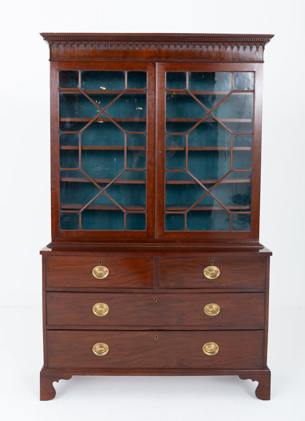Georgian Mahogany Glazed Bookcase on Chest