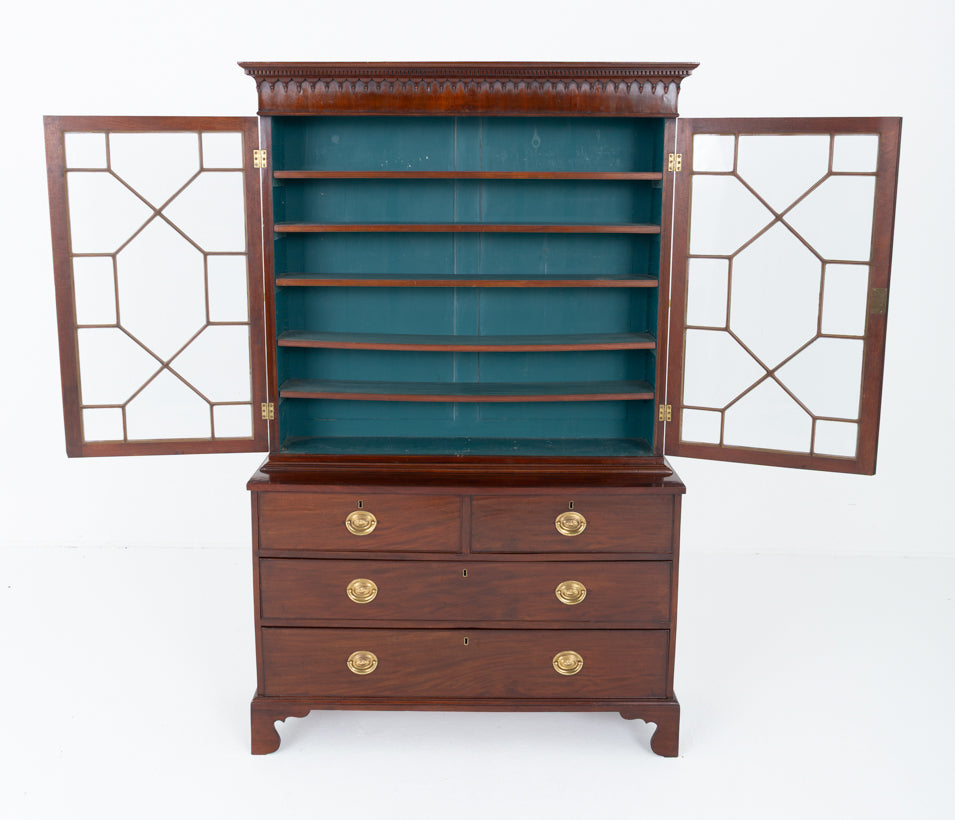 Georgian Mahogany Glazed Bookcase on Chest