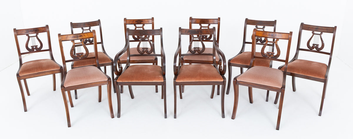 Set of 10 (8 + 2) Regency Style Mahogany Dining Chairs