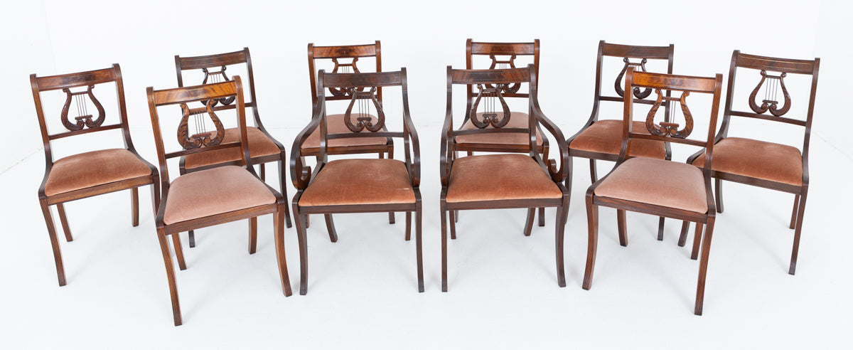 Set of 10 (8 + 2) Regency Style Mahogany Dining Chairs