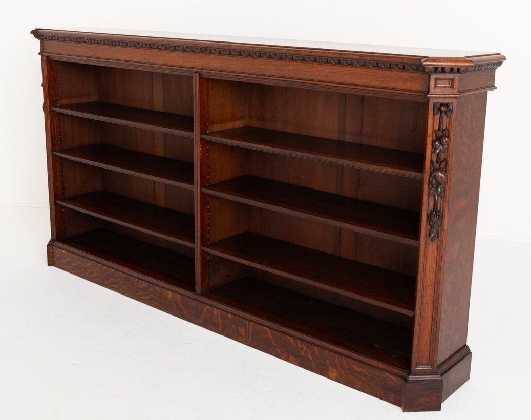 Large Victorian Oak Open Bookcase