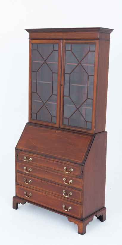 Sheraton Revival Mahogany Bureau Bookcase