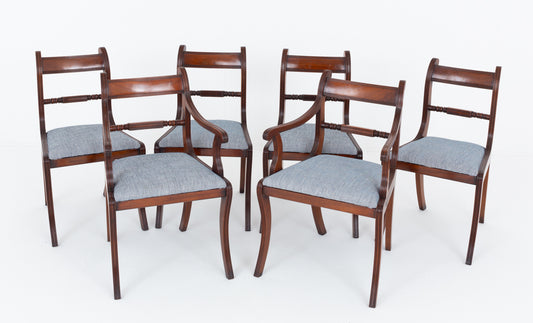 Set of 6 (4 + 2) Mahogany Regency Revival Dining Chairs
